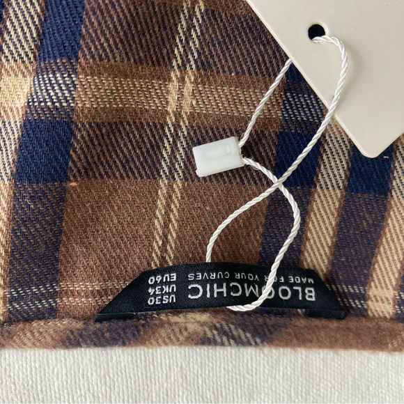 Bloomchic plaid blouse long sleeve brown Sz 30 Oversized - Picture 10 of 16